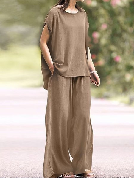 Vacation Loose Plain Daily Polyester Breathable Crew Neck Short Sleeve Two-Piece Set, Brown, Tops
Vacation Loose Plain Daily Polyester Breathable Crew Neck Short Sleeve Two-Piece Set, Brown, Tops