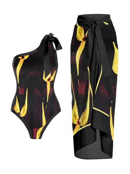 Vacation Abstract Printing One Shoulder One Piece With Cover Up, Black, Swimsuit with Coverups
Vacation Abstract Printing One Shoulder One Piece With Cover Up, Black, Swimsuit with Coverups