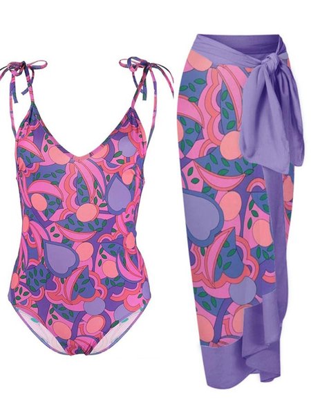 Vacation Abstract Printing V Neck One Piece With Cover Up, Purple, Swimsuit with Coverups
Vacation Abstract Printing V Neck One Piece With Cover Up, Purple, Swimsuit with Coverups