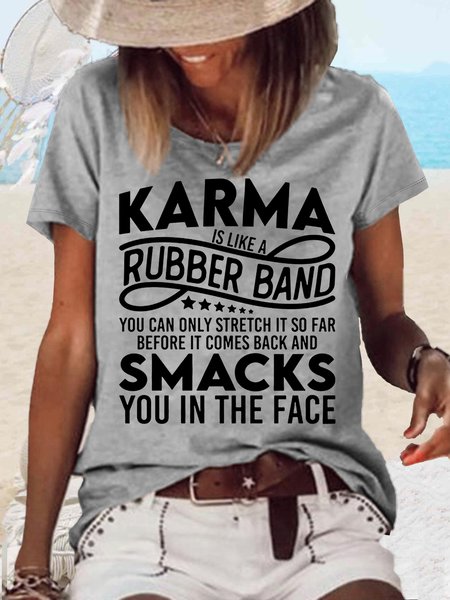 Women's Karma Is Like A Rubber Band Crew Neck Casual Text Letters T-Shirt, Gray, T-shirts
Women's Karma Is Like A Rubber Band Crew Neck Casual Text Letters T-Shirt, Gray, T-shirts