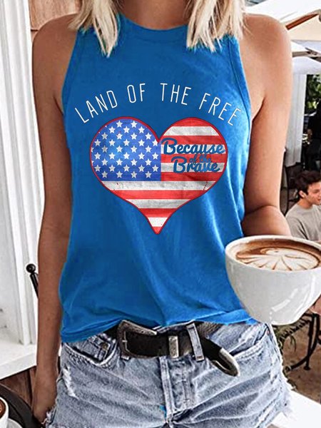 Women's Cute Memorial Day Letters Crew Neck Casual Tank Top, Blue, Tank Tops