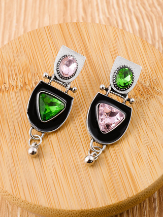 Vintage Silver Metal Two Tone Crystal Earrings Ethnic Casual Women, Pink, Earrings 
Vintage Silver Metal Two Tone Crystal Earrings Ethnic Casual Women, Pink, Earrings