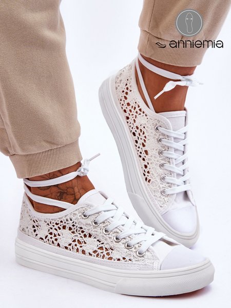 Casual Breathable Hollow out Lace Canvas Shoes, White, Sneakers