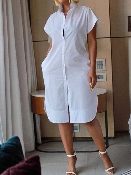 Plain Loose Short sleeve Urban Shirt Collar Dress Shirt Dress, White, Mini Dresses
Plain Loose Short sleeve Urban Shirt Collar Dress Shirt Dress, White, Mini Dresses