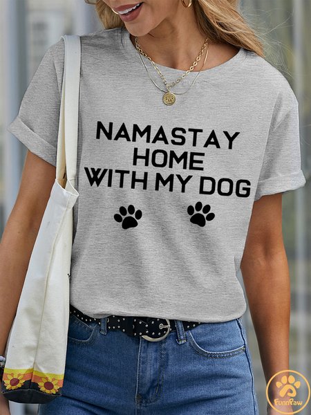 Lilicloth X Funnpaw Women's Namastay Home With My Dog Pet Matching T-Shirt, Gray, T-shirts