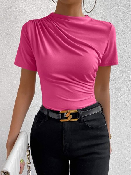 Plain Urban Regular Fit Ruched T-Shirt, Pink, Tees
