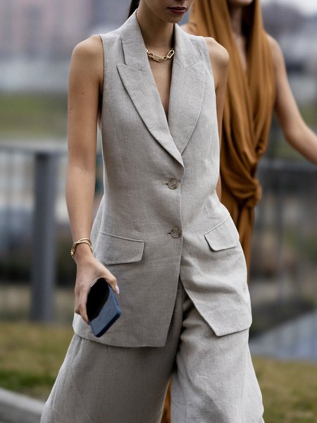 Plain Regular Fit Lapel Collar Elegant Blazer, Gray, Blazers