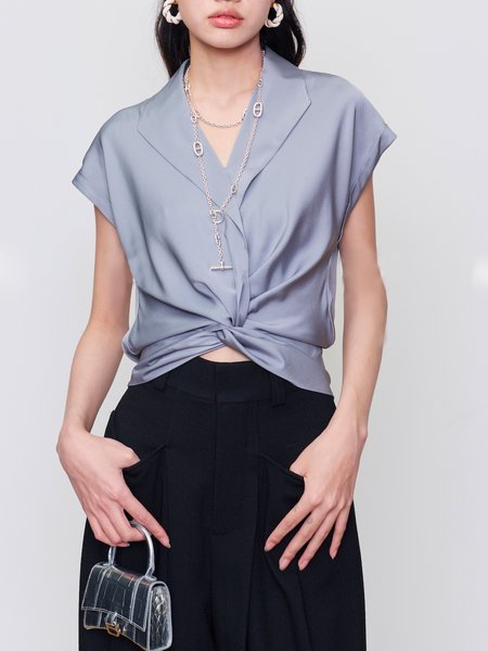 Regular Fit Elegant Plain Blouse, Blue, Blouses and Shirts