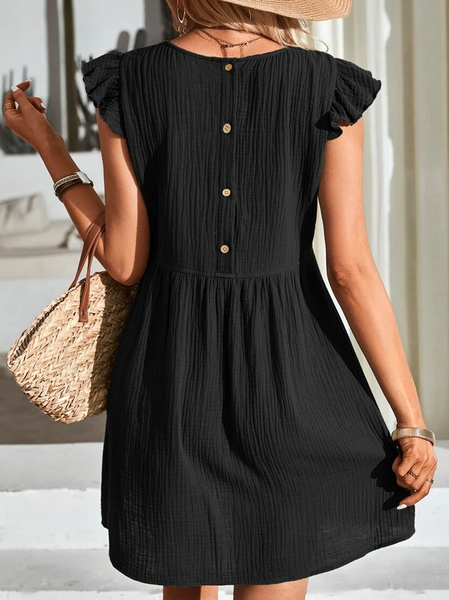 Linen Plain Vacation Crew Neck Solid Ruffle Trim Round Neck Dress, Black, Dresses
Linen Plain Vacation Crew Neck Solid Ruffle Trim Round Neck Dress, Black, Dresses