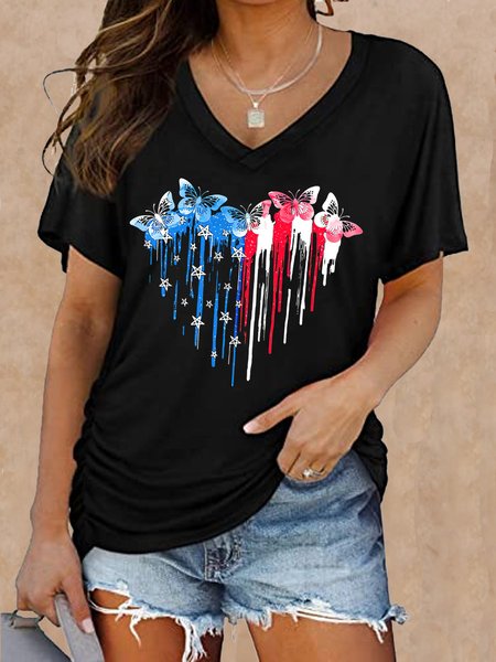 Women's Butterfly America Flag Heart Print Casual V Neck T-Shirt, Black, T-shirts
Women's Butterfly America Flag Heart Print Casual V Neck T-Shirt, Black, T-shirts
