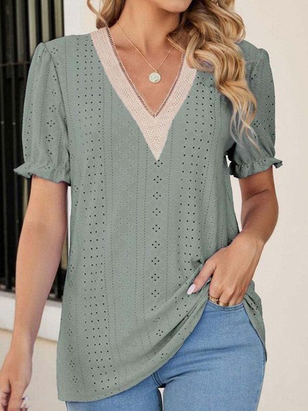 Lace Knitted Casual Shirt, Green, Shirts & Blouses