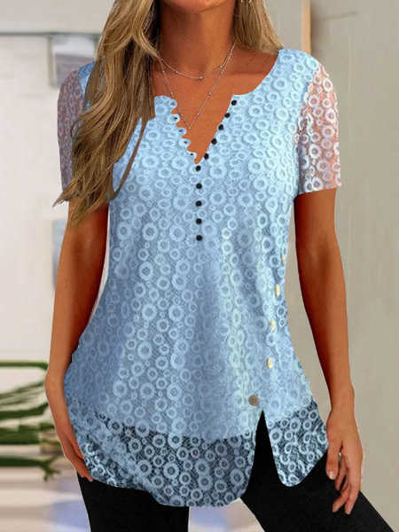 Lace Loose Casual Buckle Shirt, Light blue, Shirts & Blouses
Lace Loose Casual Buckle Shirt, Light blue, Shirts & Blouses