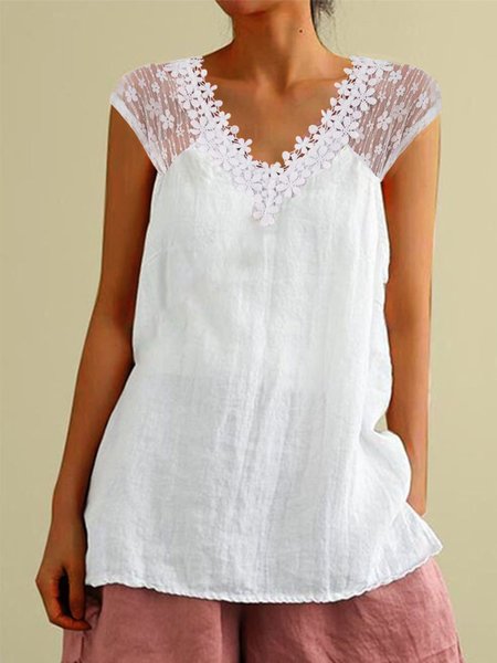 Women Plain Floral V Neck Daily Loose Sleeveless Tank Tops, White, Tank Tops & Camis
Women Plain Floral V Neck Daily Loose Sleeveless Tank Tops, White, Tank Tops & Camis