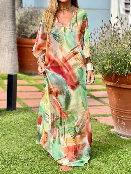 Loose Ultra lightweight V Neck Long sleeve Vacation Maxi Dress, Multicolor, Maxi Dresses
Loose Ultra lightweight V Neck Long sleeve Vacation Maxi Dress, Multicolor, Maxi Dresses