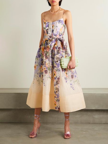 Vacation Regular Fit Floral Sleeveless Midi Dress, As picture, Midi Dresses