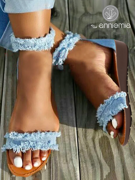 

Blue Denim Fringe Strap Casual Sandals, Sandals & Slippers