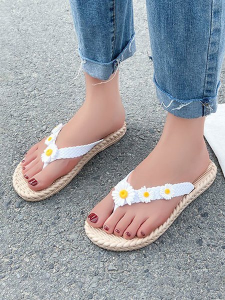 Floral Vacation Summer Flip-Flops, White, Slippers
