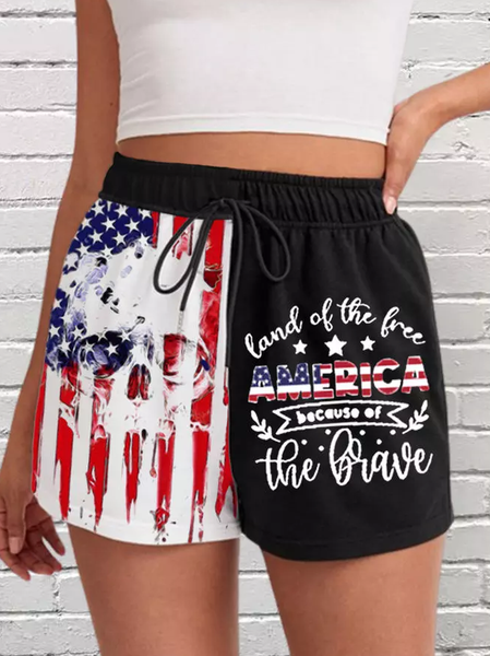 Loose Text Letters Casual Shorts, Black, Shorts