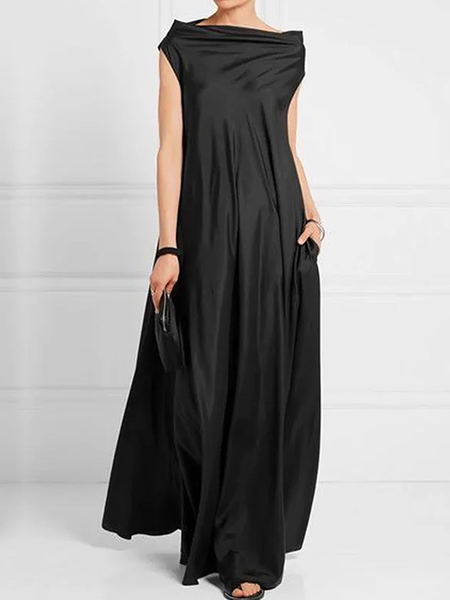 Boat Neck Loose Plain Elegant Short sleeve Maxi Dress, Black, Maxi Dresses
Boat Neck Loose Plain Elegant Short sleeve Maxi Dress, Black, Maxi Dresses