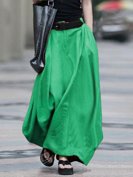 Maxi Casual Plain Daily Skirt, Green, Skirts