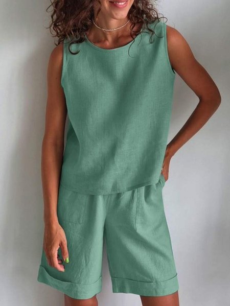 JFN Cotton & Linen Plain Sleeveless Crew Neck Tank Top With Pockets Shorts Casual Two-Piece Set, Green, Suit Set
JFN Cotton & Linen Plain Sleeveless Crew Neck Tank Top With Pockets Shorts Casual Two-Piece Set, Green, Suit Set