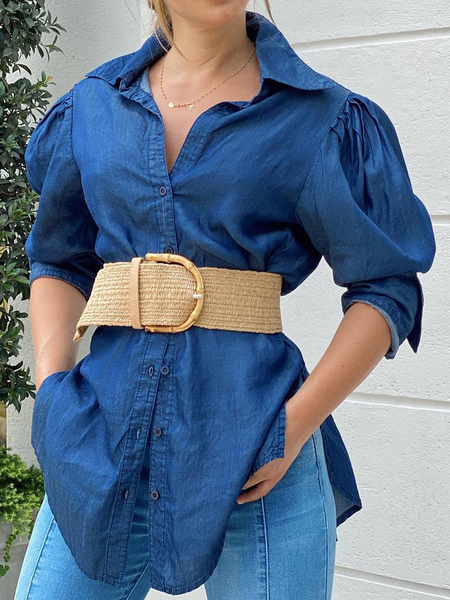 Lightweight Urban Loose Shirt Collar Short sleeve Denim Plain Blouse, Denim blue, Blouses and Shirts
Lightweight Urban Loose Shirt Collar Short sleeve Denim Plain Blouse, Denim blue, Blouses and Shirts