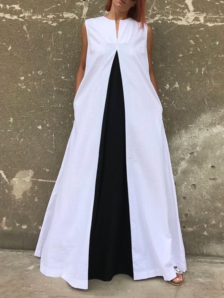 Color Block Casual Loose Notched Maxi Dress With No Belt, Black-white, Maxi Dresses
Color Block Casual Loose Notched Maxi Dress With No Belt, Black-white, Maxi Dresses
