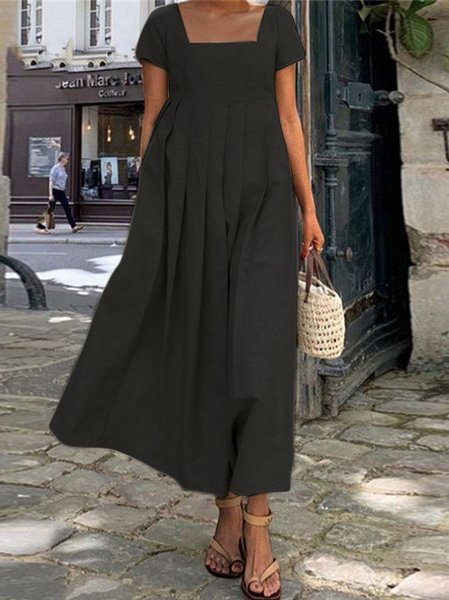 Women Casual Plain Summer Loose Square Neck Short sleeve Linen Dress, Black, Midi Dresses
Women Casual Plain Summer Loose Square Neck Short sleeve Linen Dress, Black, Midi Dresses