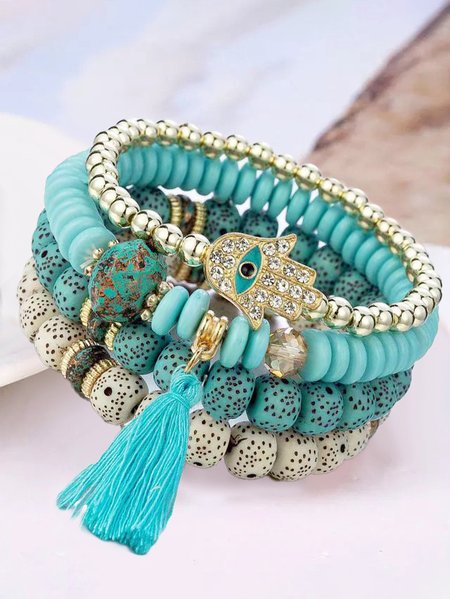 

Turquoise Beaded Multilayer Bracelet Casual Vacation Ethnic Women's Jewelry, Cyan, Bracelets & Anklets