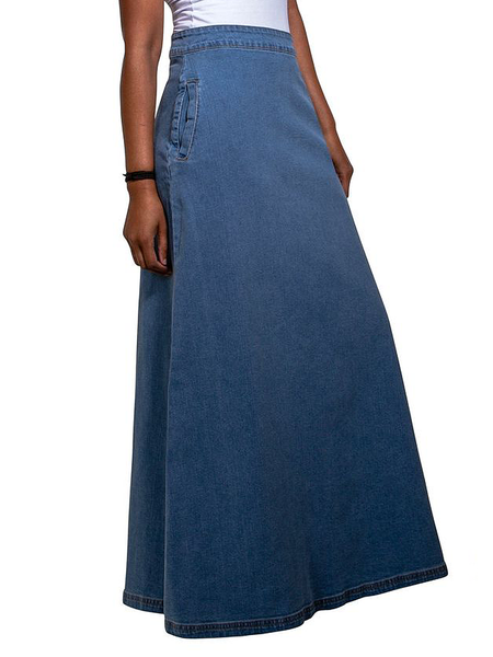 Loose Lightweight Urban Denim Maxi Skirt, Denim blue, Denim Skirts
