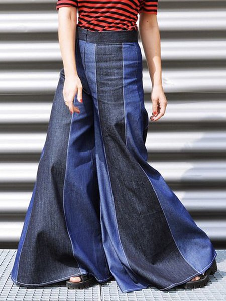 Urban Denim Loose Color Block Jeans, Dark blue, Jeans