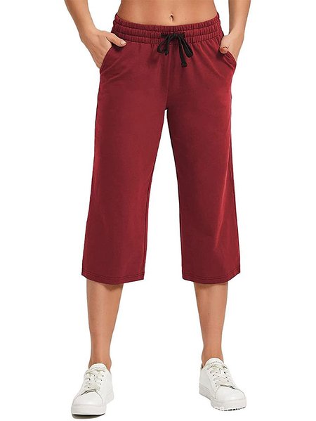 Women's Summer Hiking Loose Drawstring Pants Water-Resistant Wide Leg Pants with Pockets, Wine red, Pants