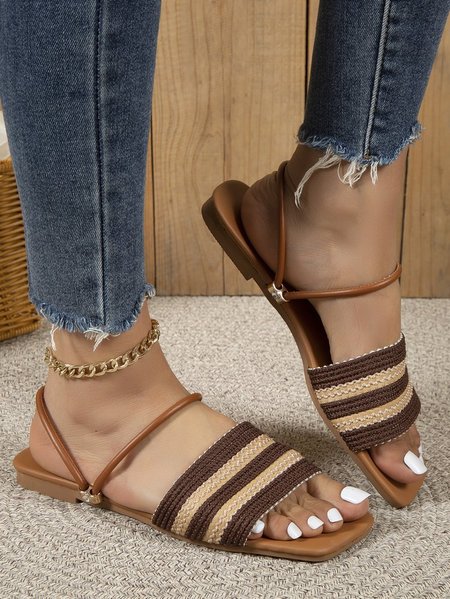 Vacation Woven Fabrics Beach Sandals, Khaki, Sandals