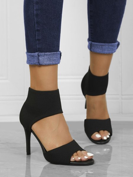 

Minimalist Mesh Fabric Slip On Stiletto Heeled Ankle Strap Sandals, Black, Heels