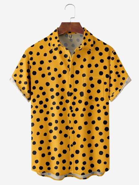 Animal Print Chest Pocket Short Sleeve Hawaiian Shirt, Yellow, Men Shirts