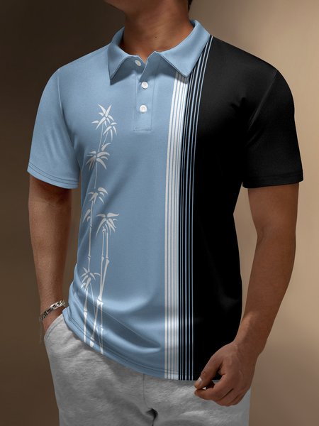 

Japanese Bamboo Button Short Sleeve Bowling Polo Shirt, Blue, Polo Shirts