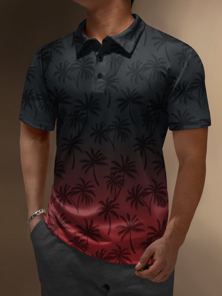 

Dark Coconut Tree Button Short Sleeve Polo Shirt, Black-red, Polo Shirts