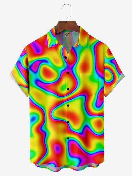 Thermal Imaging Print Chest Pocket Short Sleeve Casual Shirt, Yellow, Men Shirts