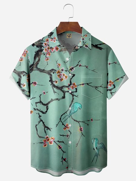 

Sakura Chest Pocket Short Sleeves Hawaiian Shirt, Green, Men Shirts
