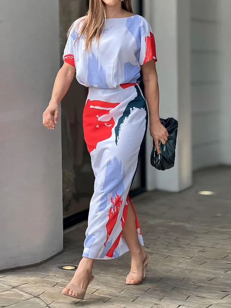 Loose Crew Neck Elegant Abstract Short sleeve Dress With Maxi No Belt, As picture, Maxi Dresses
Loose Crew Neck Elegant Abstract Short sleeve Dress With Maxi No Belt, As picture, Maxi Dresses