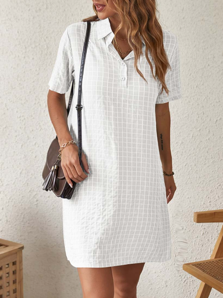 Simple Shirt Collar Loose Plain Dress, White, Dresses
