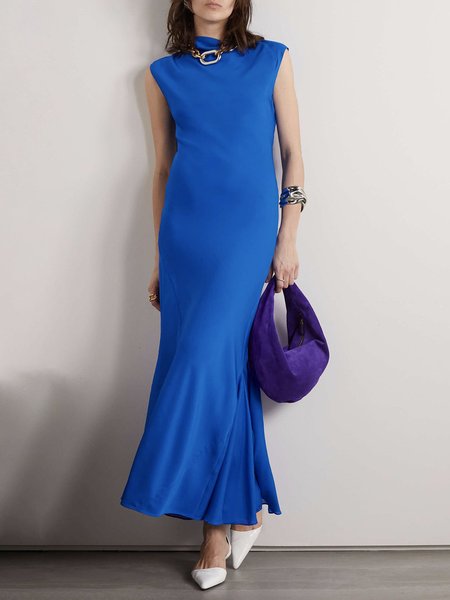 Plain Regular Fit Elegant Dress With No, Blue, Maxi Dresses