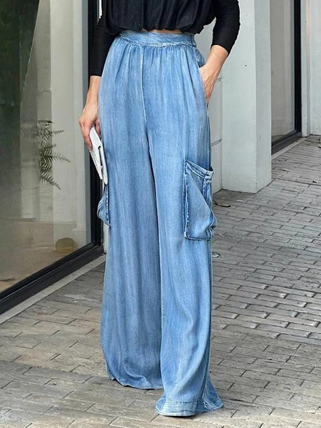 High Waist Regular Fit Plain Casual Jeans, Blue, Jeans