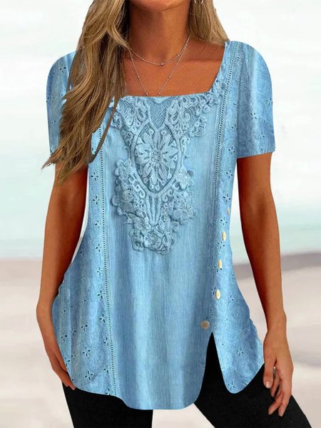 Loose Square Neck Casual Buttoned Shirt, Light blue, Shirts & Blouses
Loose Square Neck Casual Buttoned Shirt, Light blue, Shirts & Blouses