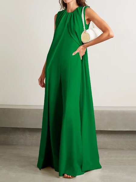 Elegant Crew Neck Chiffon Dress Set, Green, Maxi Dresses
