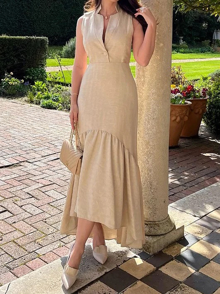 Elegant Regular Fit V Neck Sleeveless Plain Maxi Dress With No, Apricot, Maxi Dresses
Elegant Regular Fit V Neck Sleeveless Plain Maxi Dress With No, Apricot, Maxi Dresses