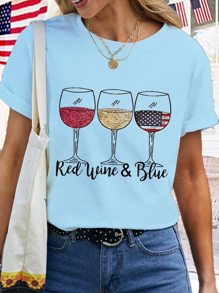 Women's Red Wine And Blue American Flag Cotton Simple T-Shirt, Light blue, T-shirts
Women's Red Wine And Blue American Flag Cotton Simple T-Shirt, Light blue, T-shirts