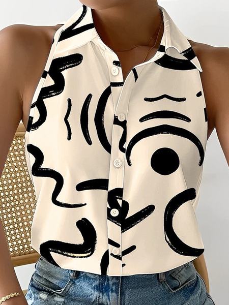Loose Abstract Urban Shirt Collar Sleeveless Loose Blouse, Black, Blouses and Shirts
Loose Abstract Urban Shirt Collar Sleeveless Loose Blouse, Black, Blouses and Shirts