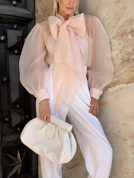 Organza Elegant Regular Fit No Elasticity Blouse, Pink, Blouses and Shirts