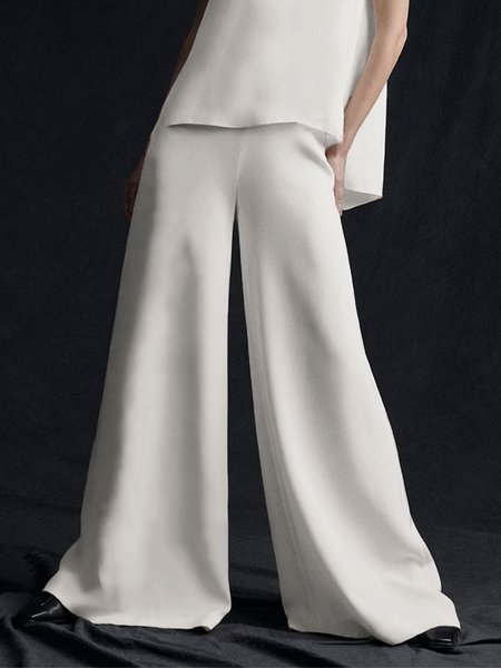 Urban Loose Plain Fashion Wide leg Pants, White, Pants